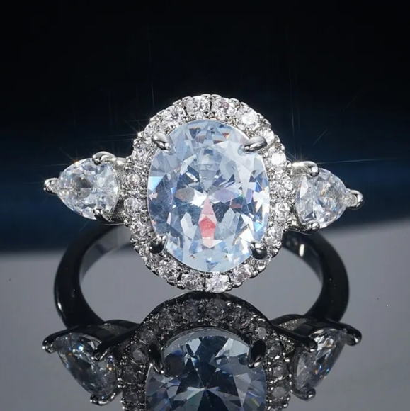 Nwot Moissanite Halo 925 Sterling Silver Ring sz 6 - Picture 5 of 15